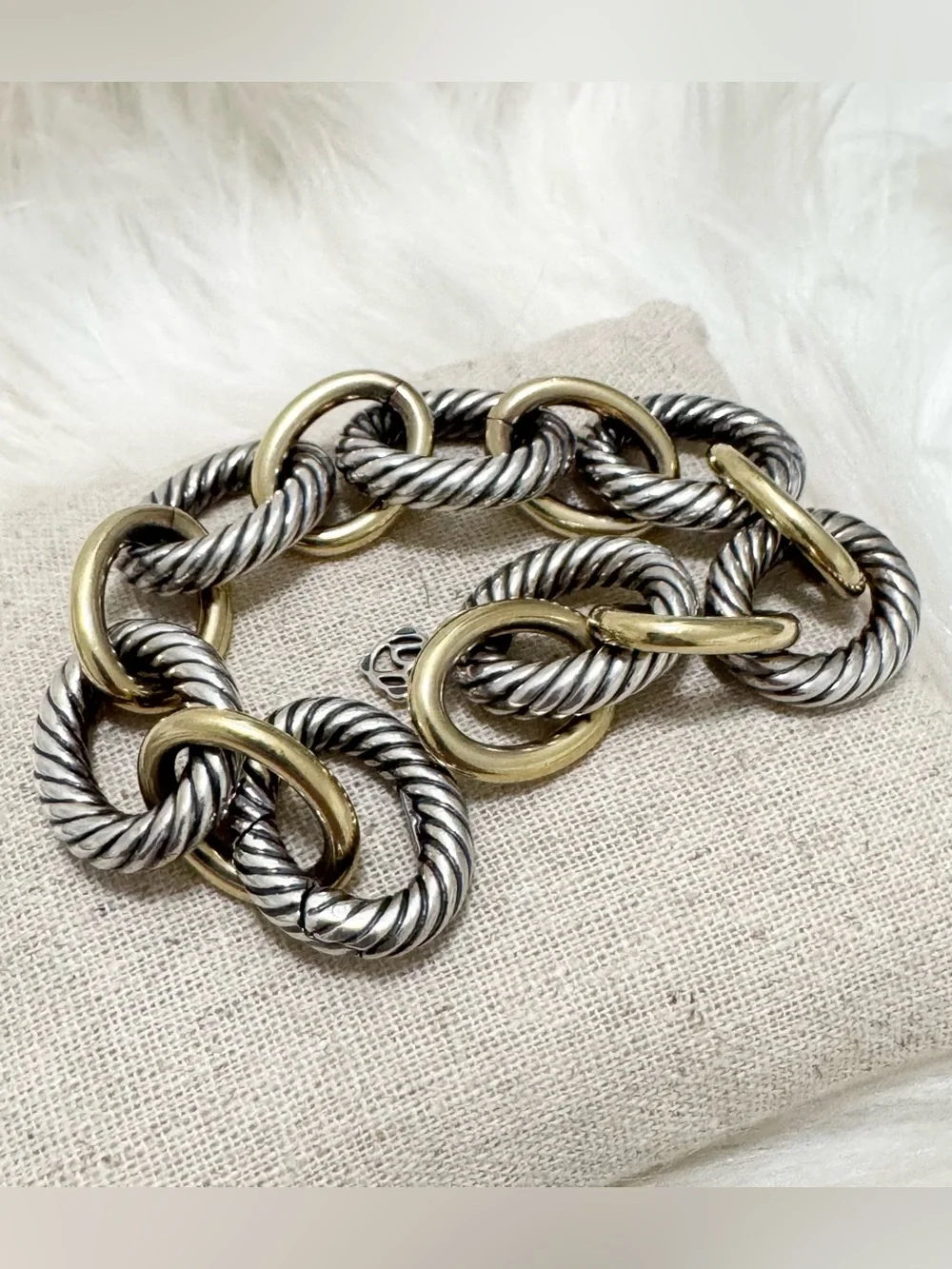 David Yurman XL Oval Link .925 18K Gold Cable Link Bracelet - Picture 3 of 10